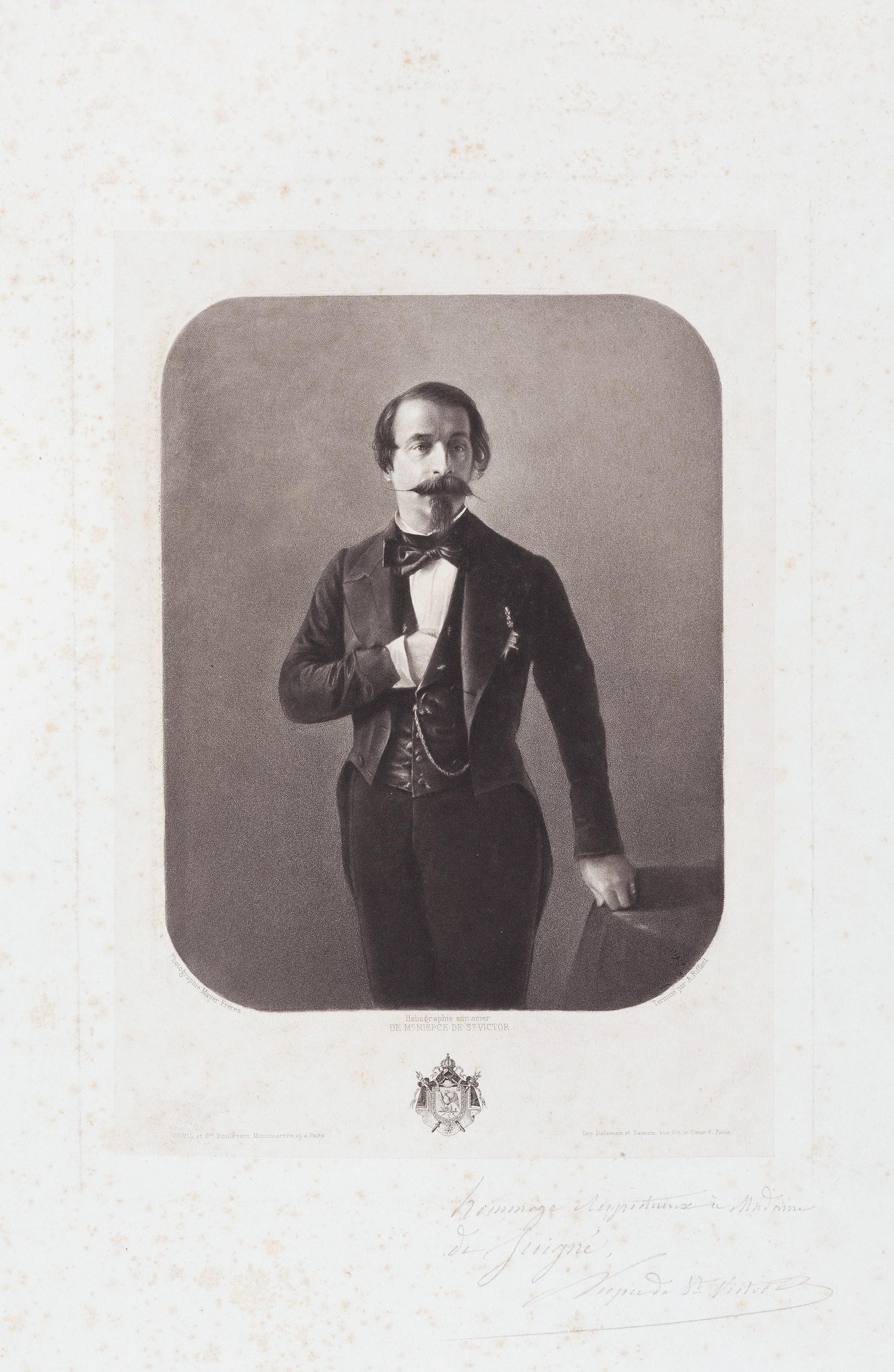 Artwork by Niépce De Saint-victor, Mayer Frères, Untitled portrait (Man with arm in vest), early 1850s, Made of photogravure, mounted on paper