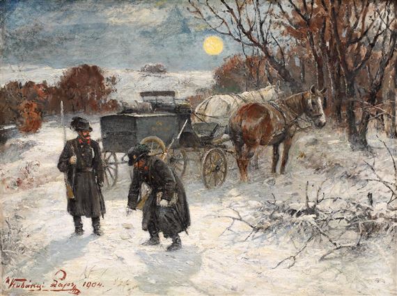 Grăniceri descoperind urma by Lajos Kubanyi, 1904