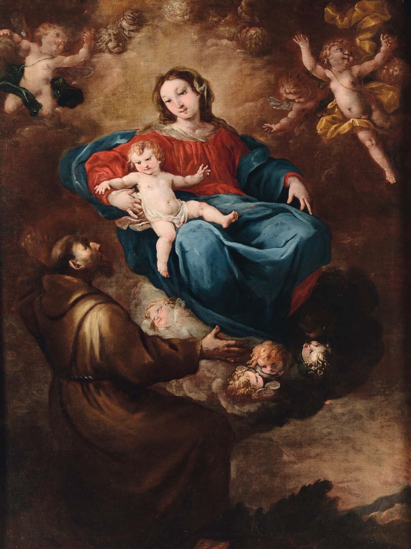 Madonna in gloria con Bambino e Santo by Sienese School, 17th Century