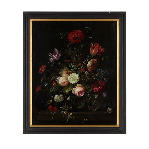 STILL LIFE WITH FLOWERS IN A GLASS VASE by Italo-Dutch School, 18th Century