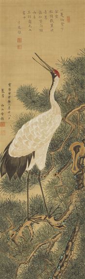 Crane with Pine tree by Suisho Nishiyama, 1764