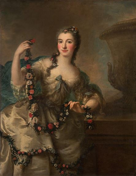 Young lady with a garland of flowers by Marianne Loir