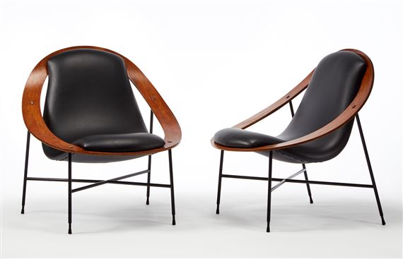 Two Works: A pair of cupped armchairs model "839" by Ico Parisi, 1955