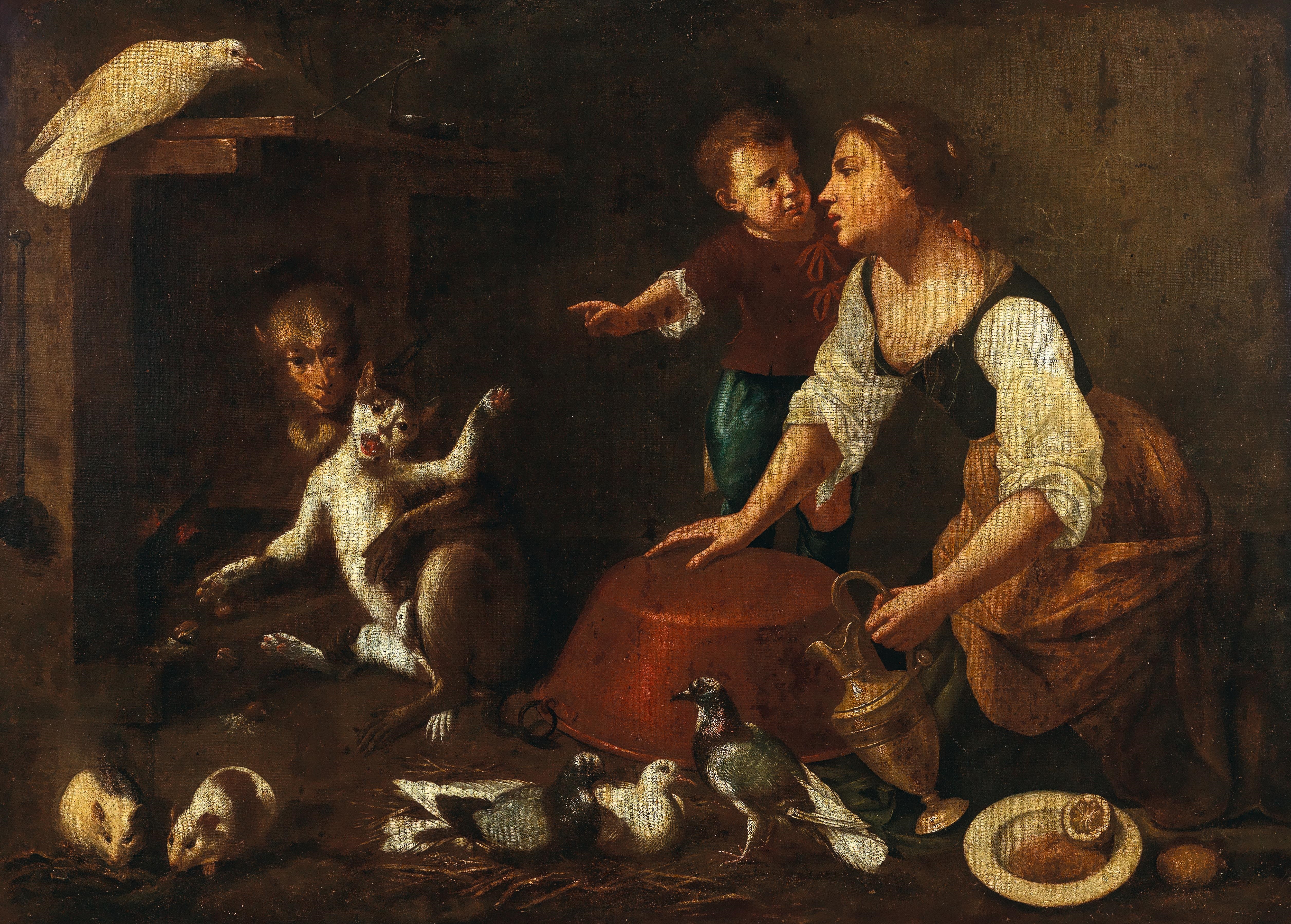 Artwork by Master of the Armenti, The tale of the Monkey and Cat, Made of oil on canvas