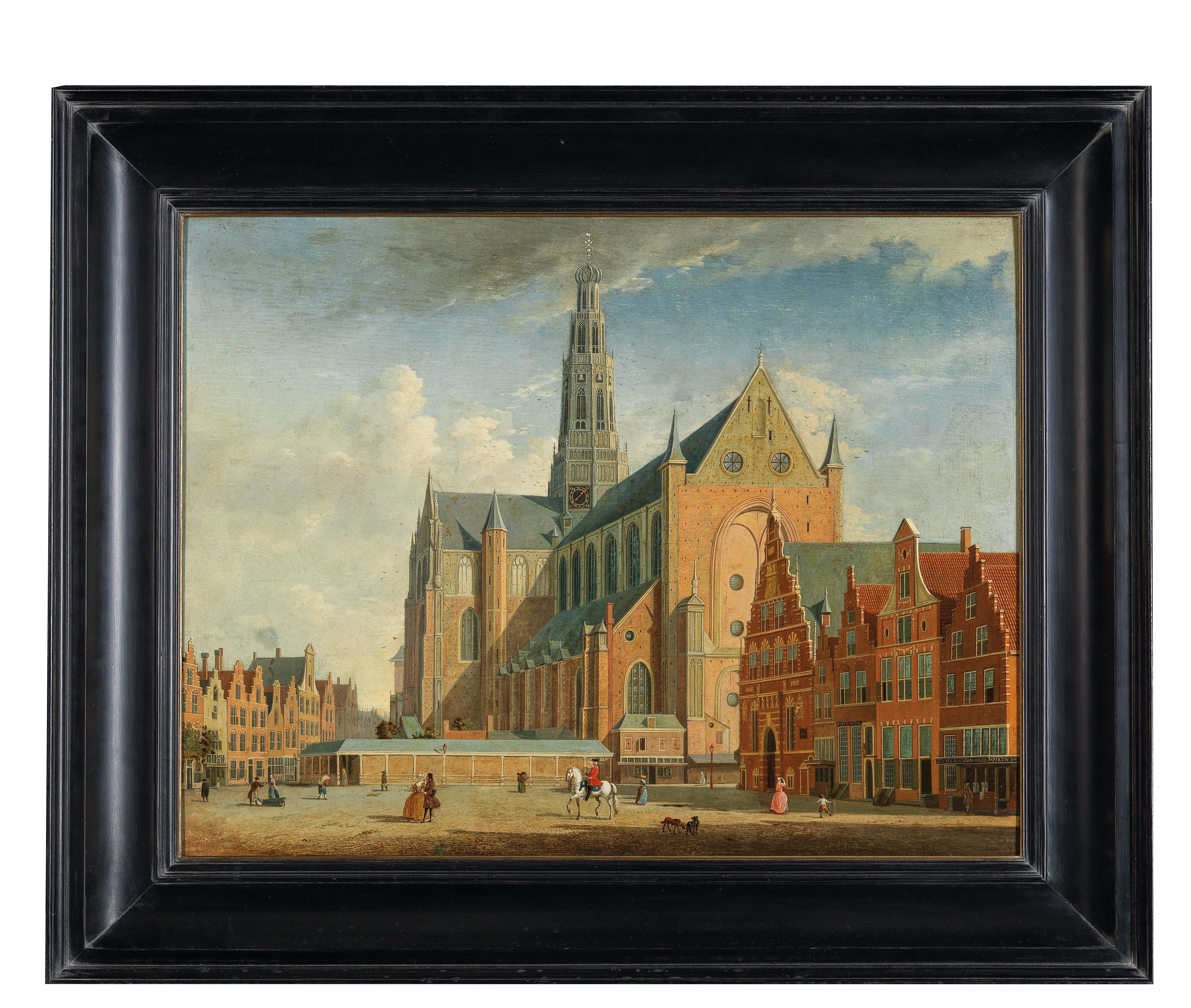 Artwork by Jan ten Compe, The Sint Laurenskerk, Rotterdam, from the Northeast; and The Grote Markt, Haarlem, from the Northwest, Made of oil on panel