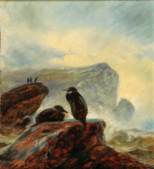 A Landscape with Cormorants on a Rock by Friedrich Preller the Elder