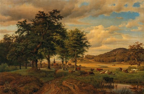 A Pasture Landscape with Cows by Georg-Heinrich Crola, 1843