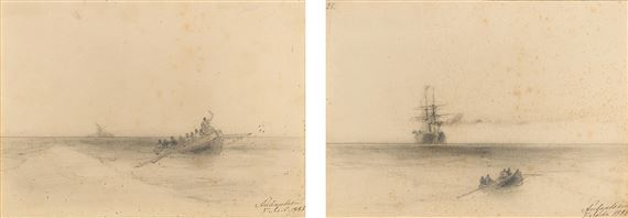 Two Sketches: Sail Boats by Ivan Aivazovsky, dated 1885