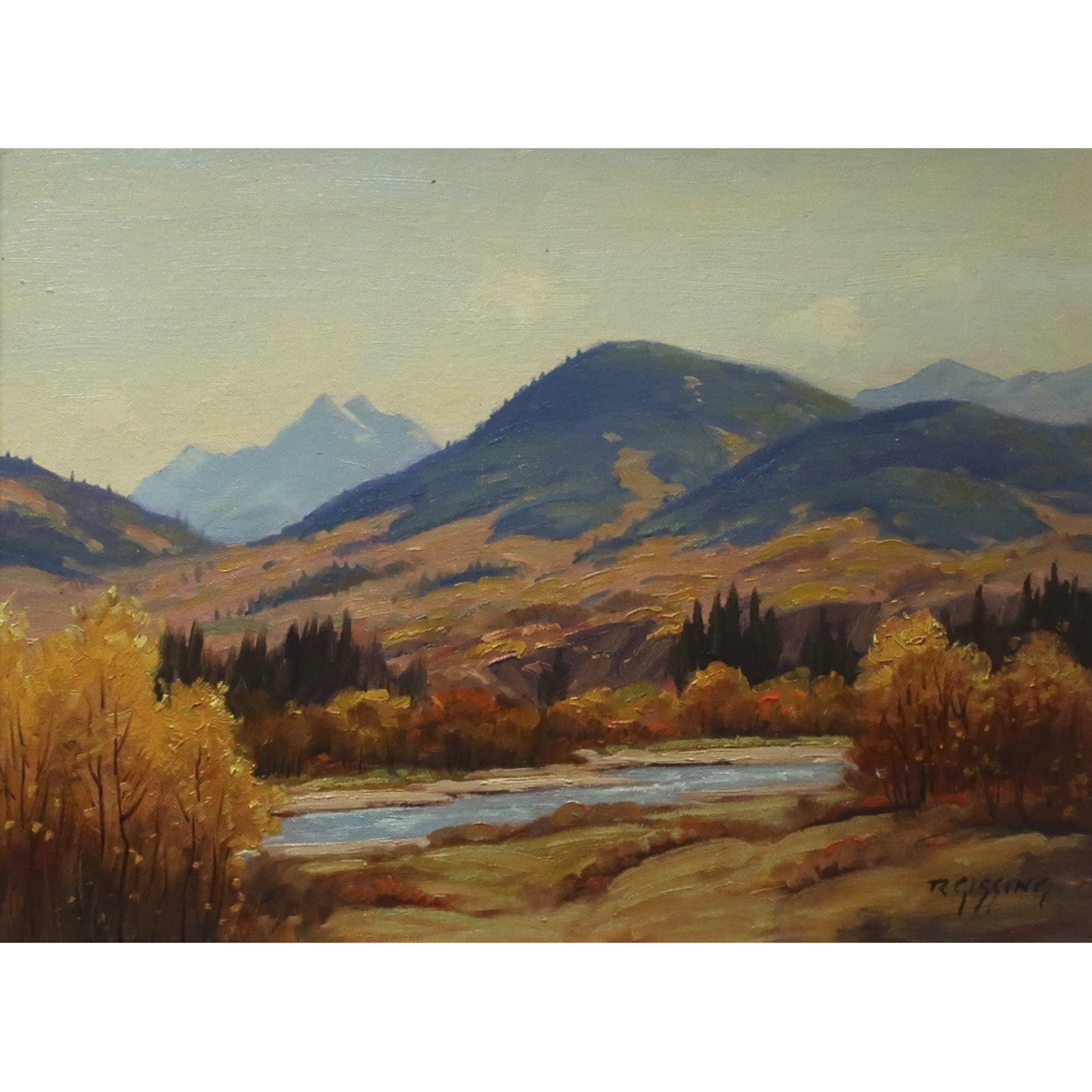 Artwork by Roland Gissing, AUTUMN IN THE HIGHWOOD VALLEY, Made of OIL ON CANVAS BOARD