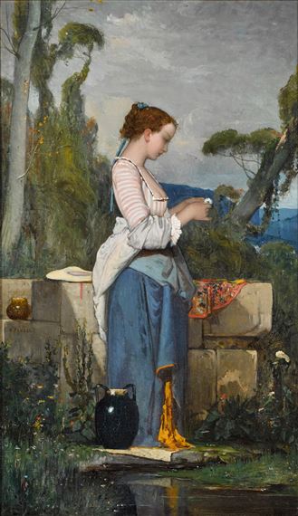 A YOUNG WOMAN AT A WELL by Henri Taurel, Painted circa 1890