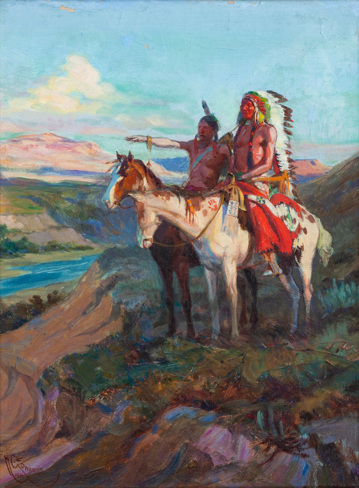 Artwork by Harry C. Edwards, Two Native Scouts, 1916, Made of oil on canvas