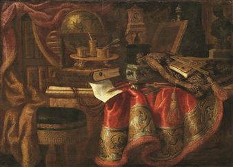 STILL LIFE WITH BOOKS AND SCIENTIFIC INSTRUMENTS - Antonio Tibaldi