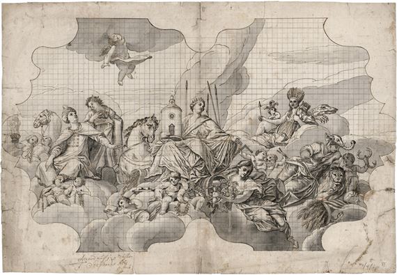 Deckenentwurf mit den Personifikationen der vier Erdteile