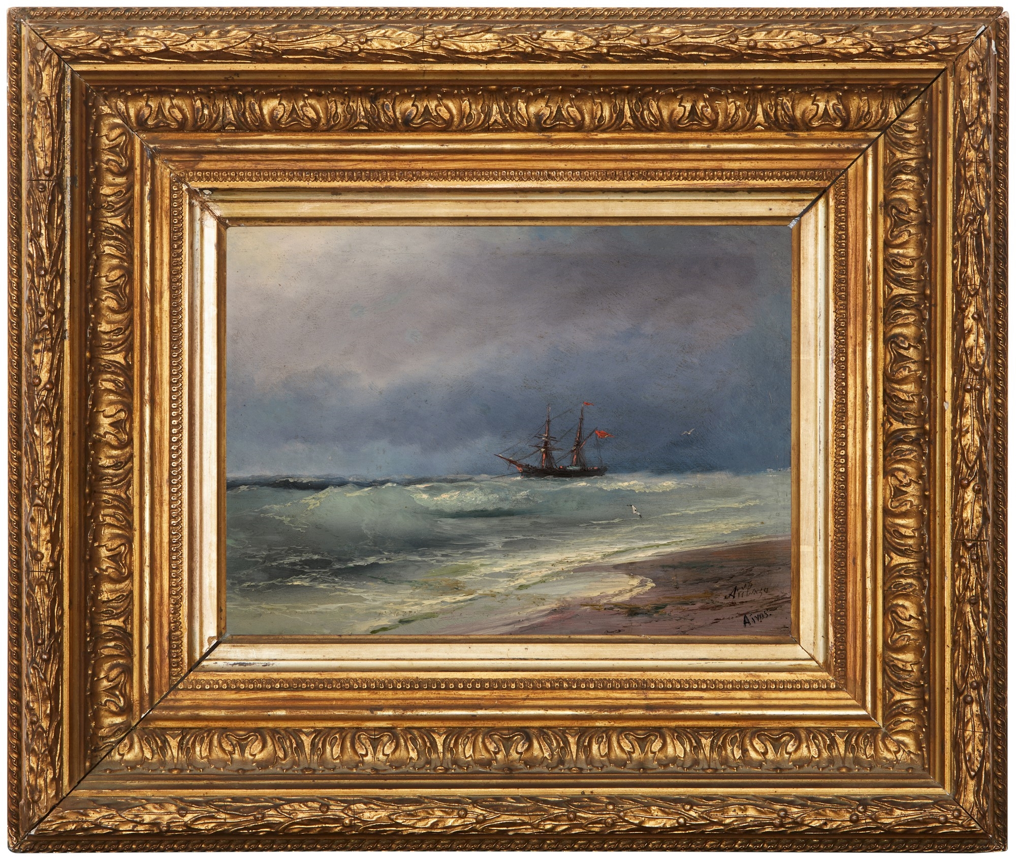 Artwork by Ivan Aivazovsky, SAILING SHIP ON A STORMY DAY, Made of oil on panel