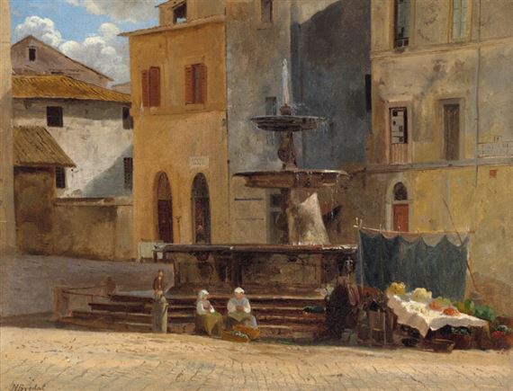 The town square of Sulmena in Abruzzo, Italy by Niels Anders Bredal