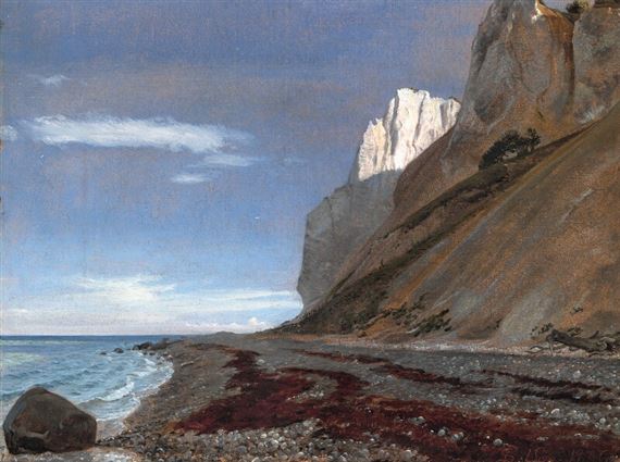 View towards Møns Klint (the cliffs of Møn) with 'Taleren' seen from the beach just below 'Sommerspiret' by Peter Christian Thamsen Skovgaard, Sep 1846