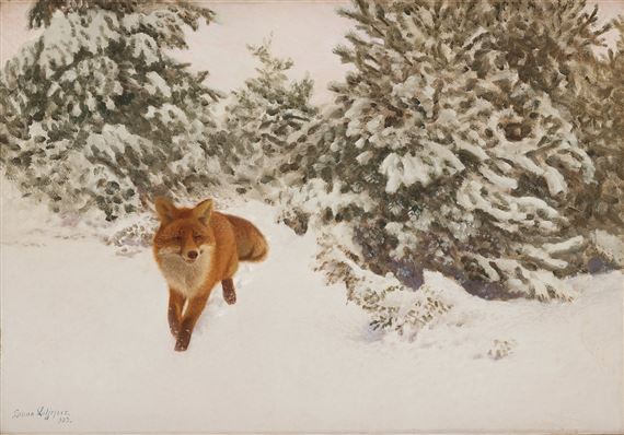 Winter landscape with fox by Bruno Liljefors, dated 1909
