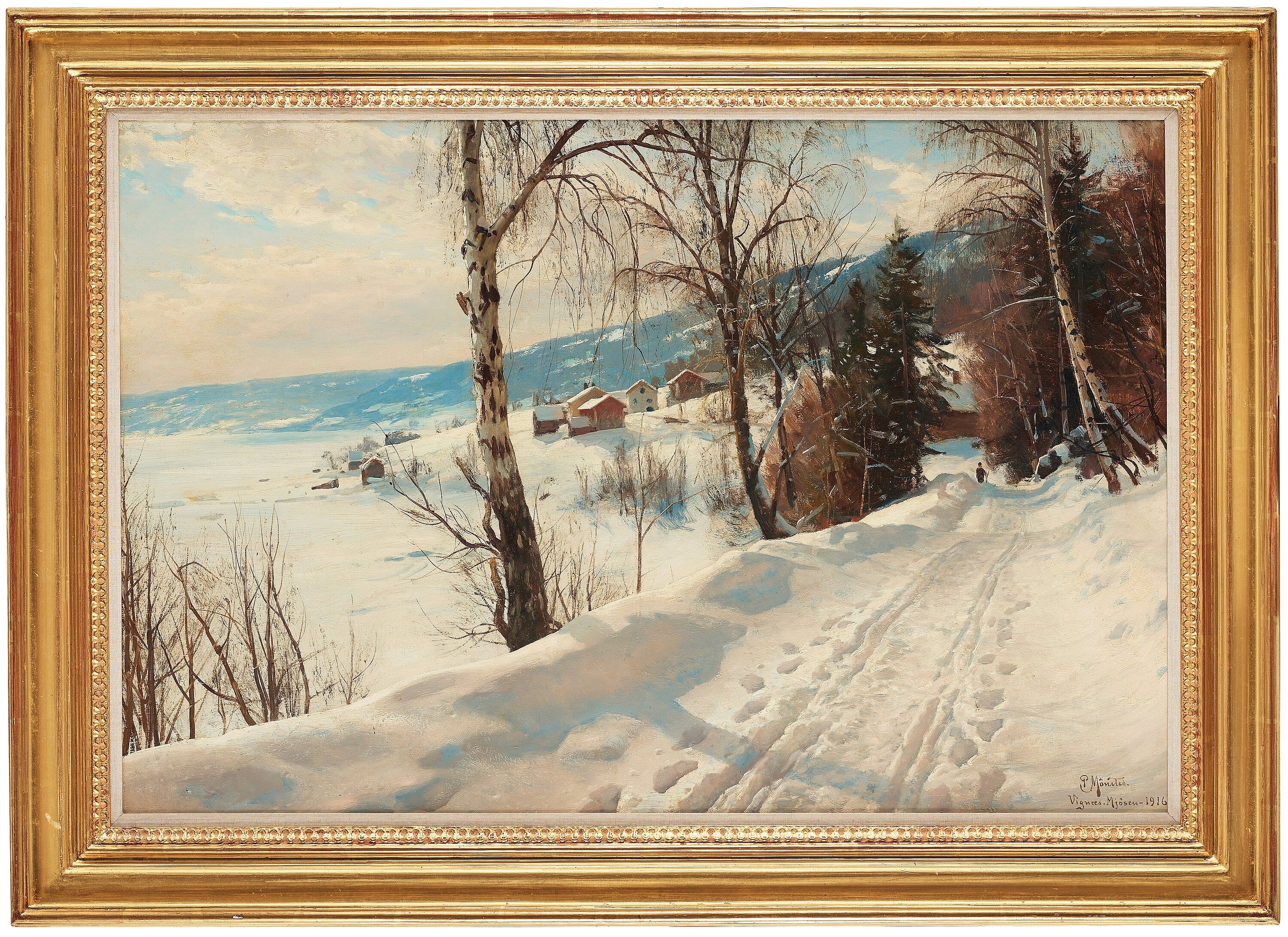 Artwork by Peder Mork Monsted, Winterscene from Vignaes, Made of Oil on canvas