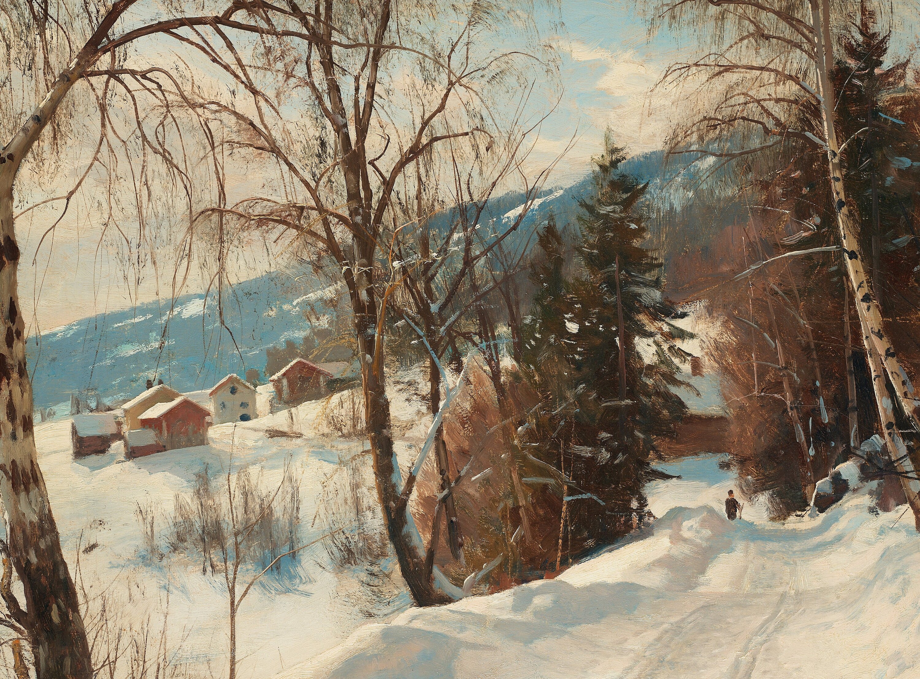 Artwork by Peder Mork Monsted, Winterscene from Vignaes, Made of Oil on canvas