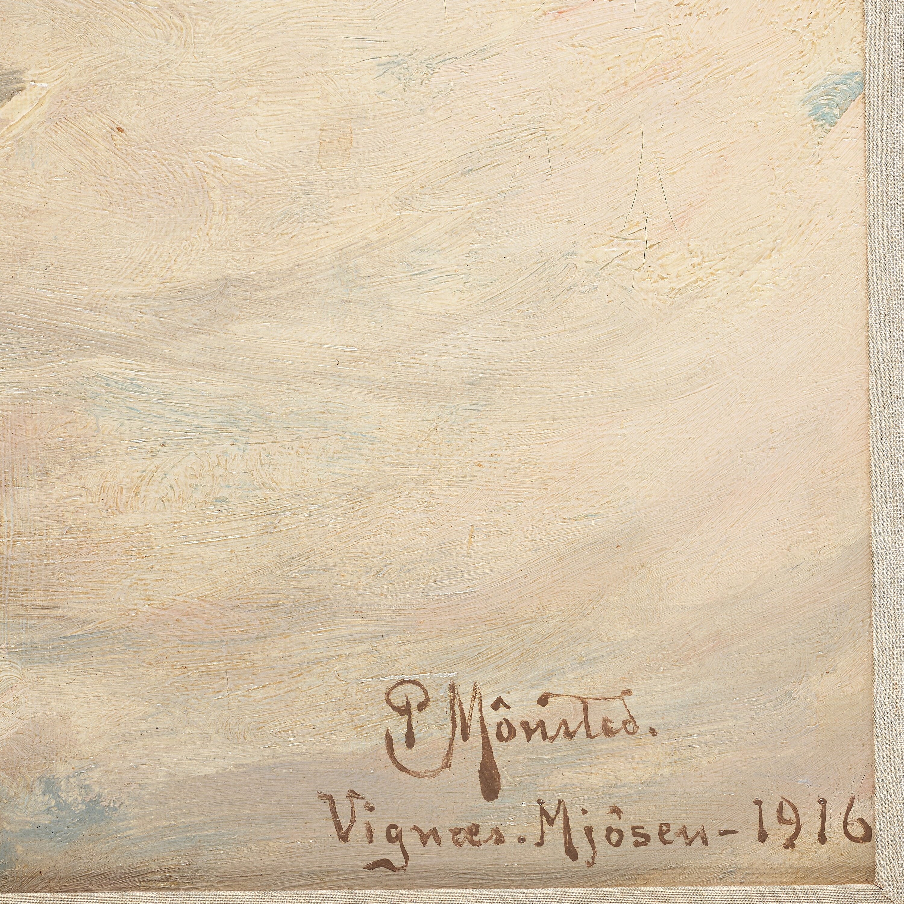 Artwork by Peder Mork Monsted, Winterscene from Vignaes, Made of Oil on canvas