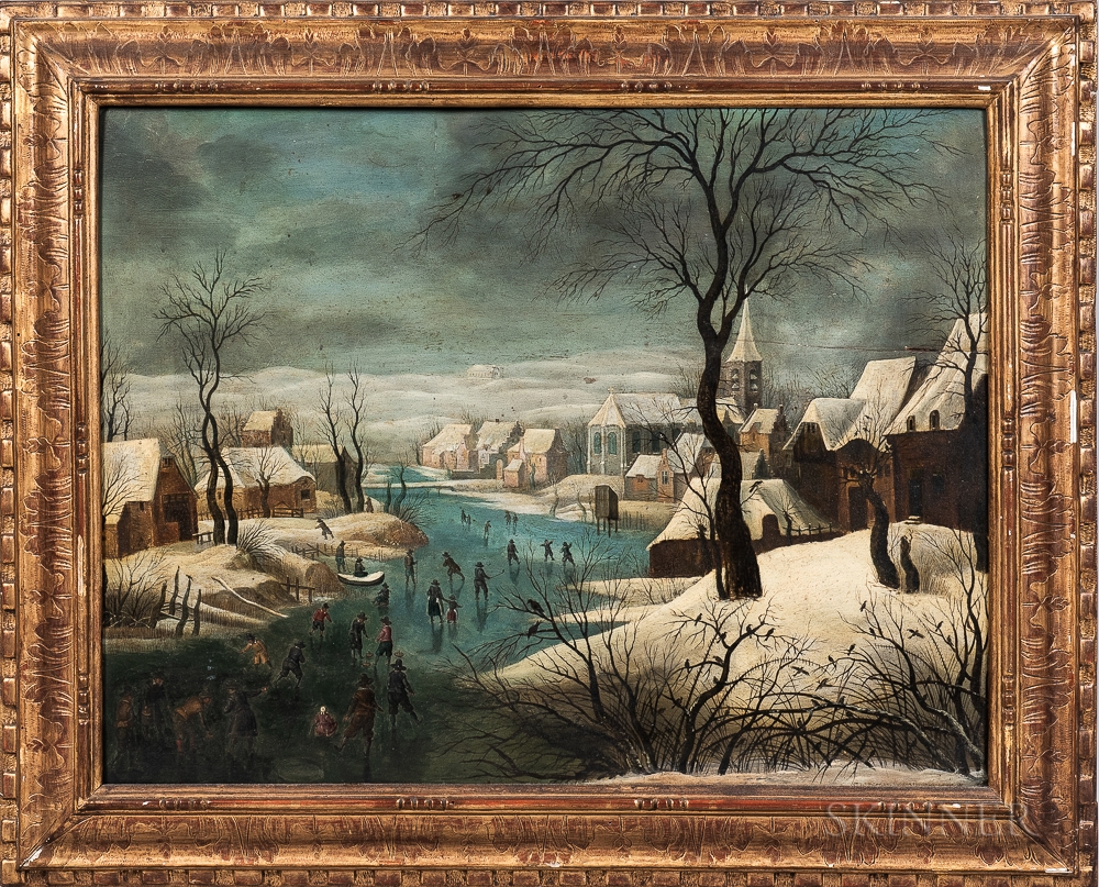 Artwork by Pieter Brueghel the Elder, Winterlandschap met schaatsers en vogelknip, Made of Oil on panel