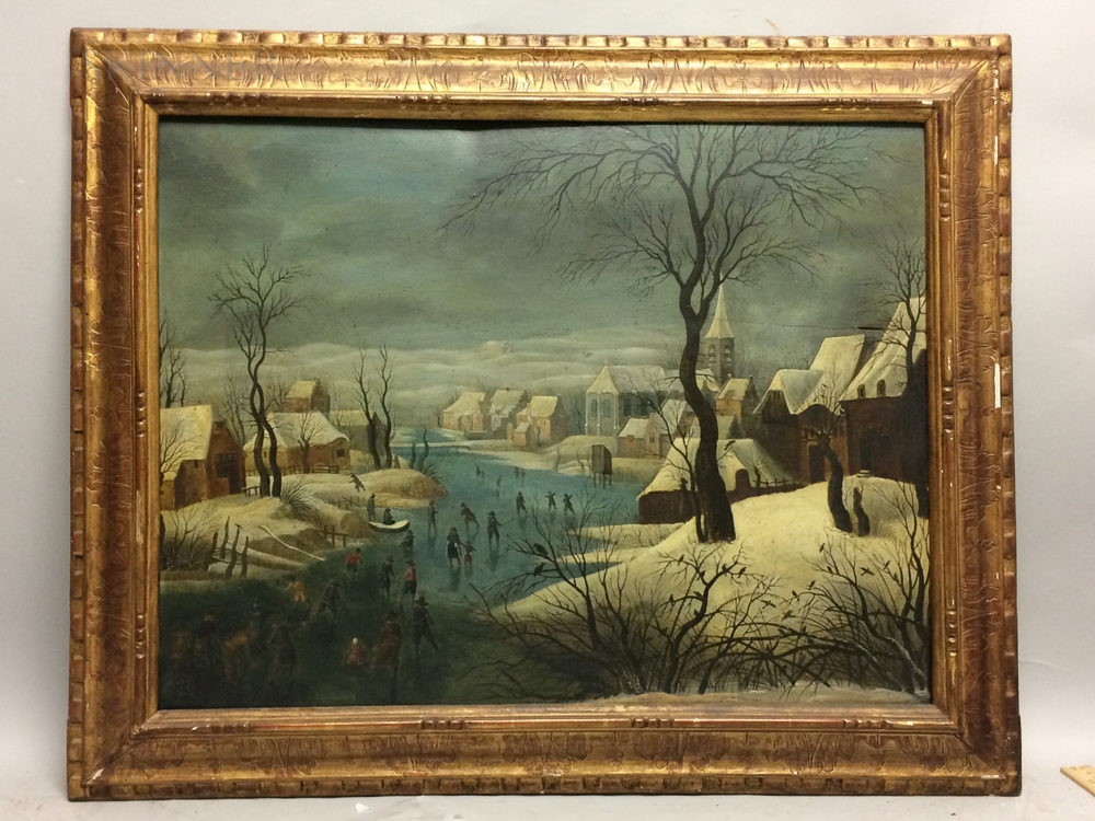 Artwork by Pieter Brueghel the Elder, Winterlandschap met schaatsers en vogelknip, Made of Oil on panel