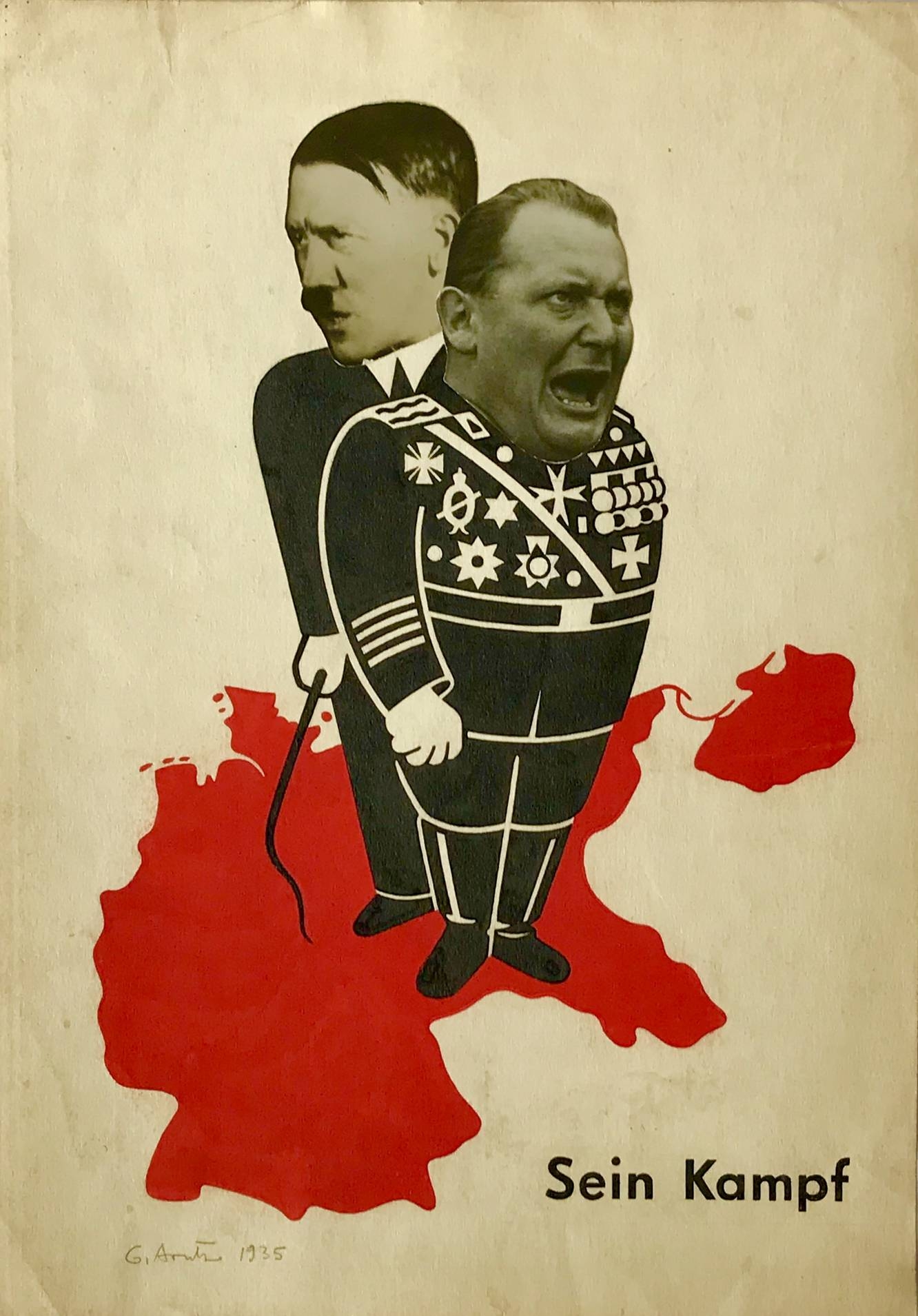 Artwork by Gerd Arntz, Four Works: Sein Kampf; Europa's Zukunftskarte; Die Kriegsziele Hitler's, Made of Drawing with collage (pen and ink, red gouache and cut-out photograph; pen and ink drawings