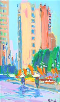 Christian Science Church plaza in Boston with flags - Rosalind Farbush