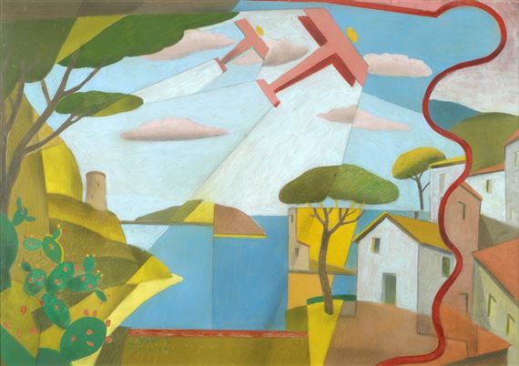 PAESAGGIO SIMULTANEO+AEREI CAPRONI by Giulio d’Anna, 1927-1928