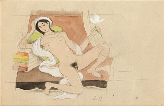 AN ORIGINAL SKETCH FOR A SILK PAINTING OF AN ESOTERIC NUDE by Lê Ph?, Executed circa 1938