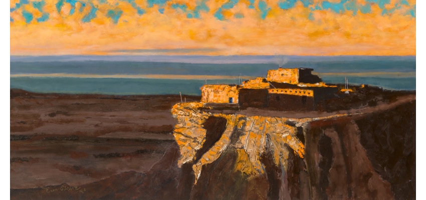 Artwork by Eric Sloane, Sunrise at Walpi, Made of Oil on board