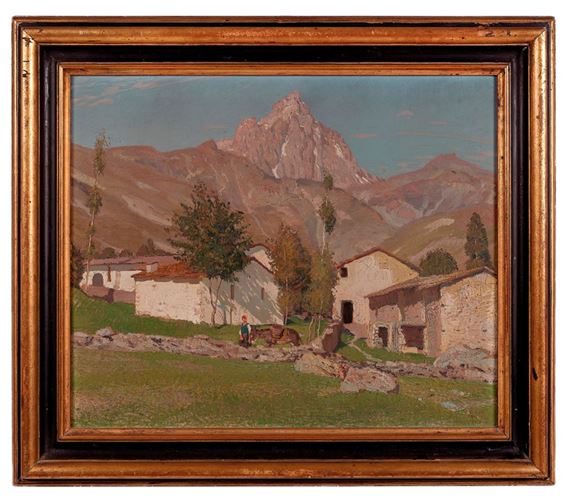 Paesaggio con case e vista sul Monviso by Giulio Boetto