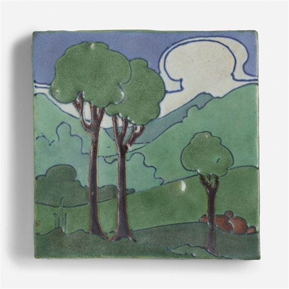 Frederick Hurten Rhead | Rare landscape tile (1912) | MutualArt
