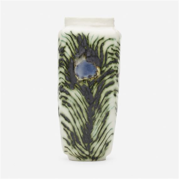 Losanti vase with peacock feathers by Mary Louise Mclaughlin, 1899-1904