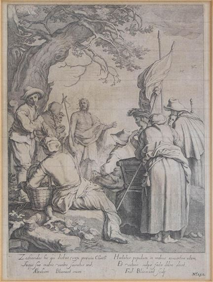 Saint John the Baptist preaching in the open air surrounded by a group of people by Abraham Bloemaert, Frederick Bloemaert