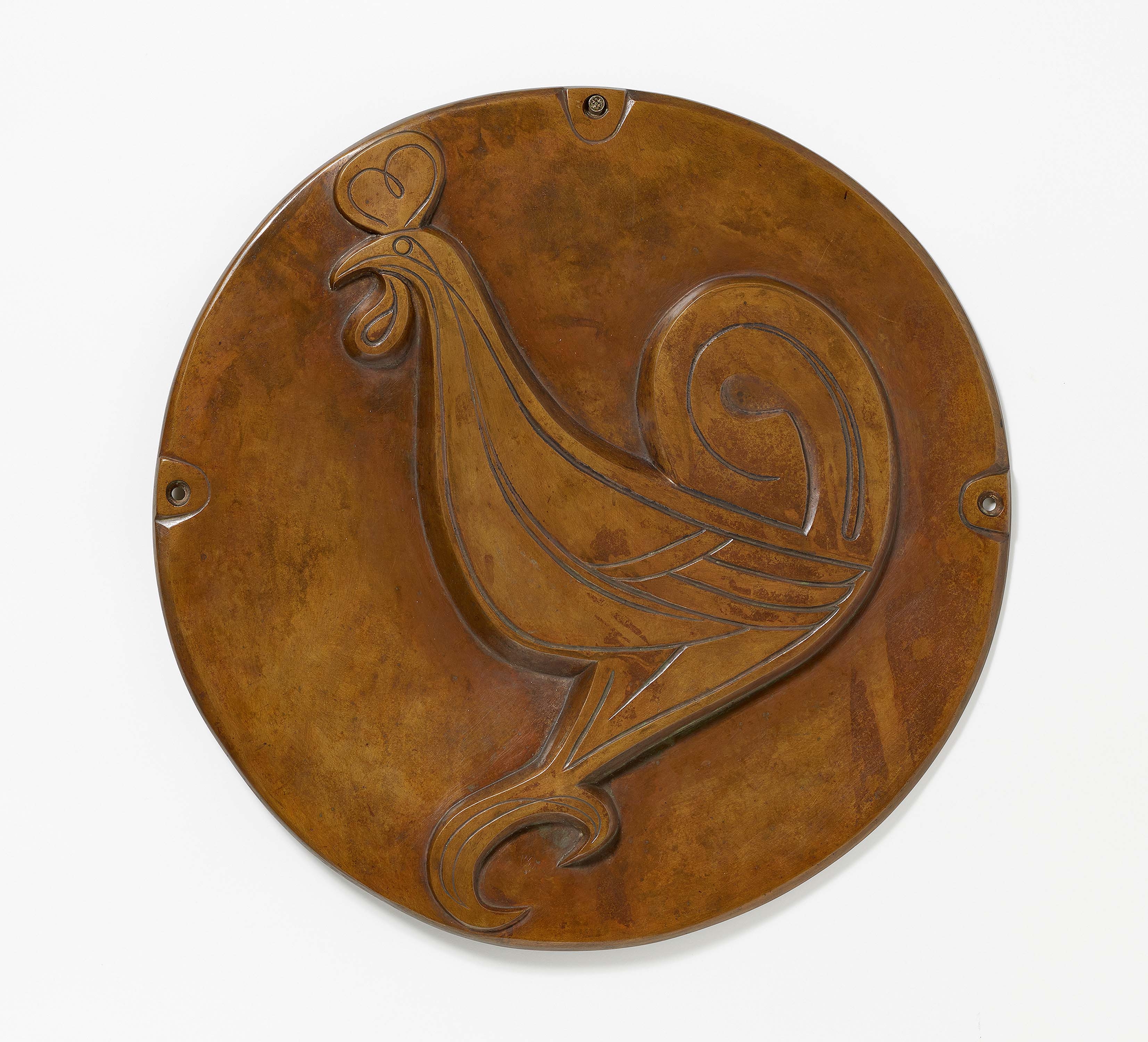 Artwork by Ewald Mataré, Rundmedallion mit Hahn II, Made of Bronze, light brown patinated