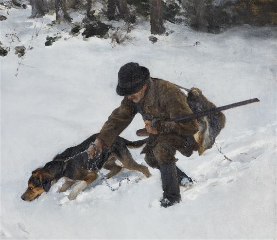 Jägare med hund by Bruno Liljefors, 1891