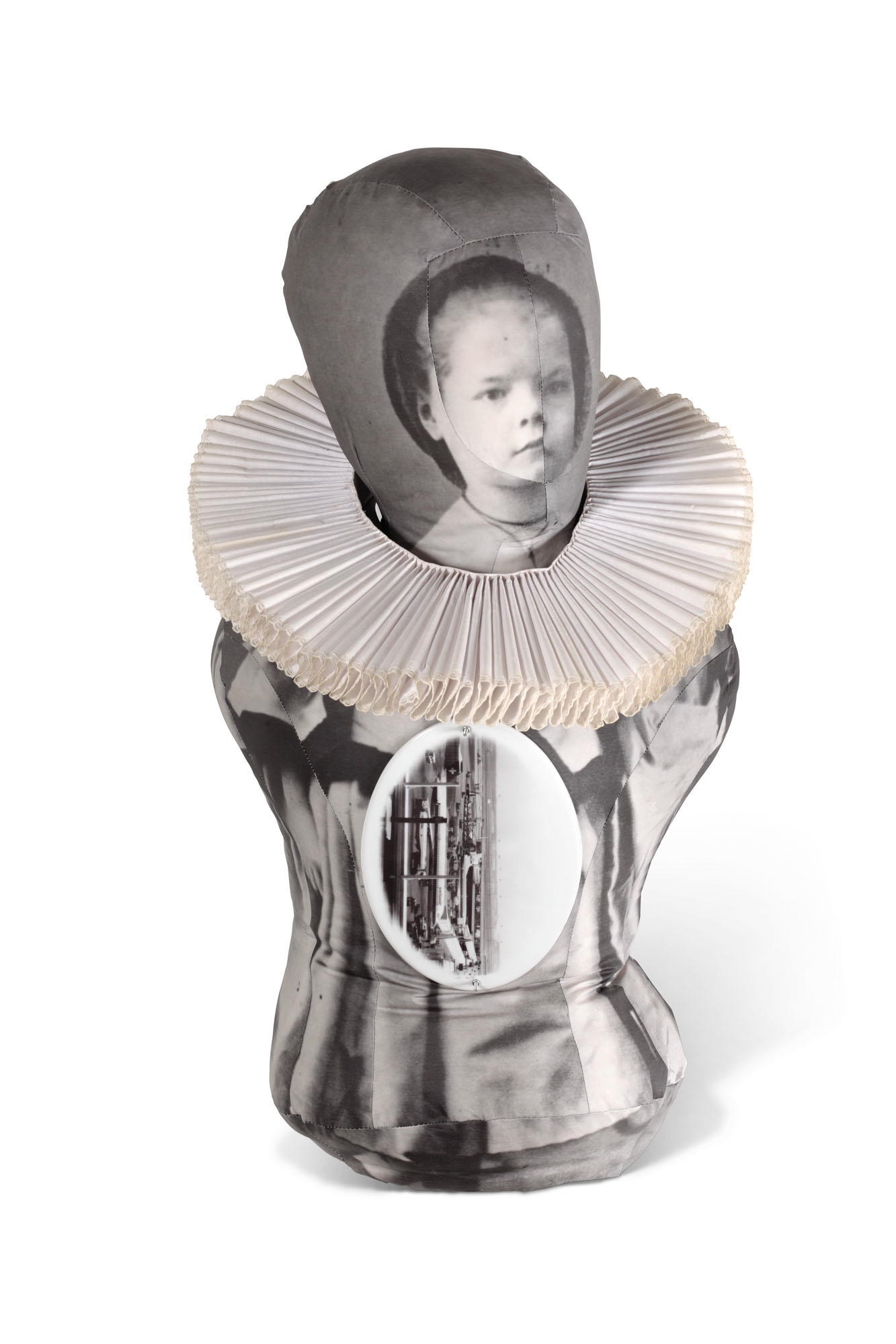 Artwork by Aernout Mik, Untitled (Dummy), Made of photo linen, fabric, ceramic and metal
