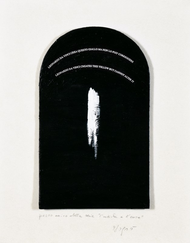 Artwork by Emilio Isgrò, L'ARTISTA E L'ERRORE, Made of mixed media on single piece cardboard