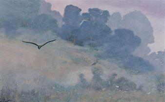 Chester County Landscape Painting With Vulture And Heron - Richard Chalfant