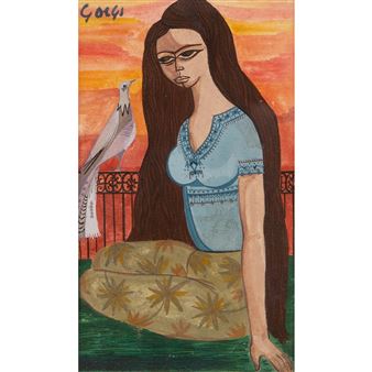 Young Girl with a Bird - Abdelaziz Gorgi