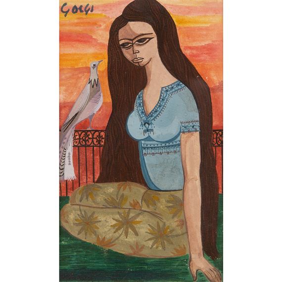 Young Girl with a Bird by Abdelaziz Gorgi