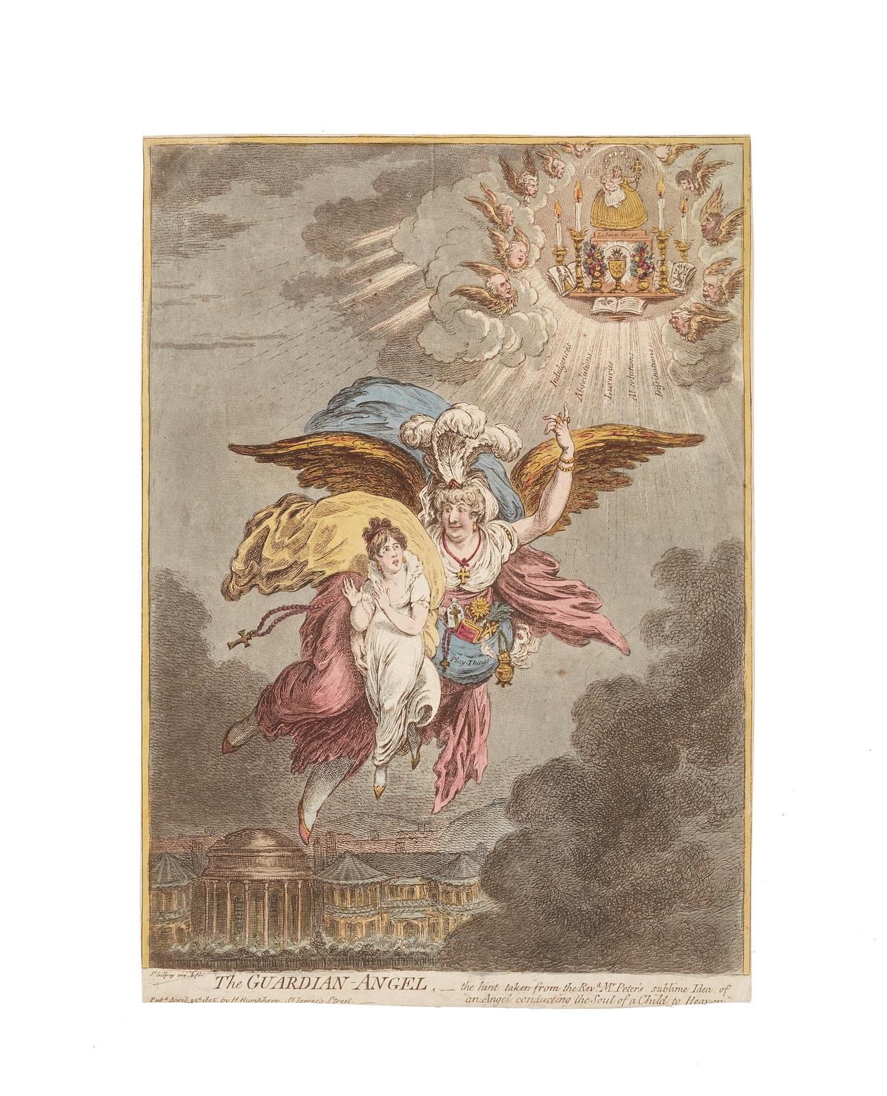 Artwork by James Gillray, The Guardian-Angel, Made of Etching and aquatint with hand colouring