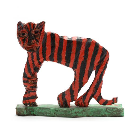 Folk Art Carving of a Standing Tiger by Elijah Pierce, 1979
