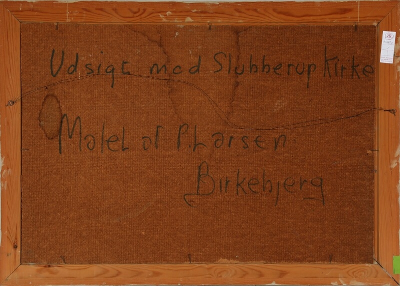 Artwork by Preben Larsen Birkebjerg, “Udsigt med Stubberup Kirke” (View against the church in Stubberup", Made of Oil on plate