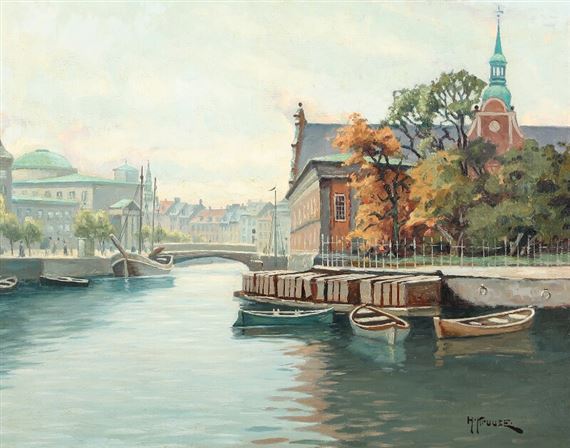 Tableau Hans Kruuse 1893-1964 - Scène De Canal à Copenhague, Huile Sur Toile