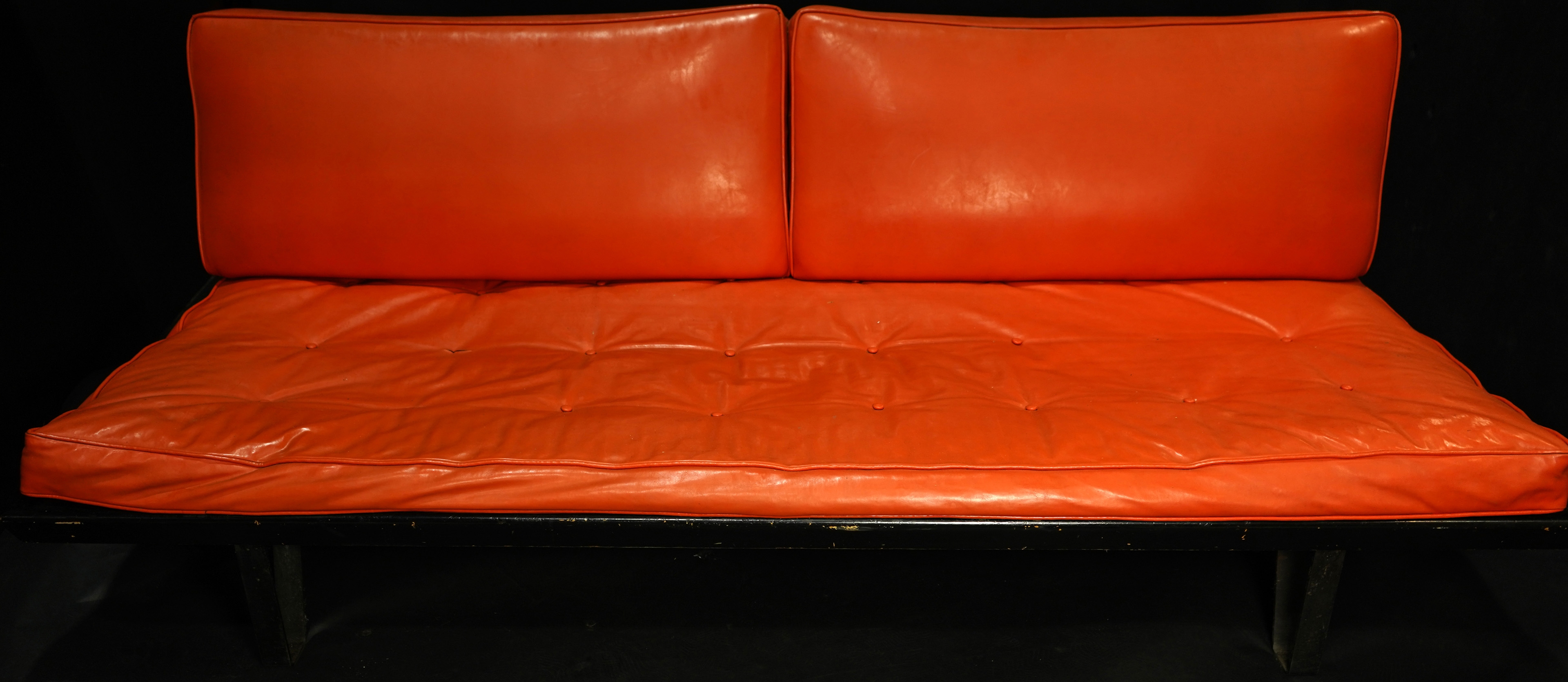 Artwork by Mel Bogart, A Mid Century  for Felmore convertable sofa to daybed, Made of orange cover with black frame