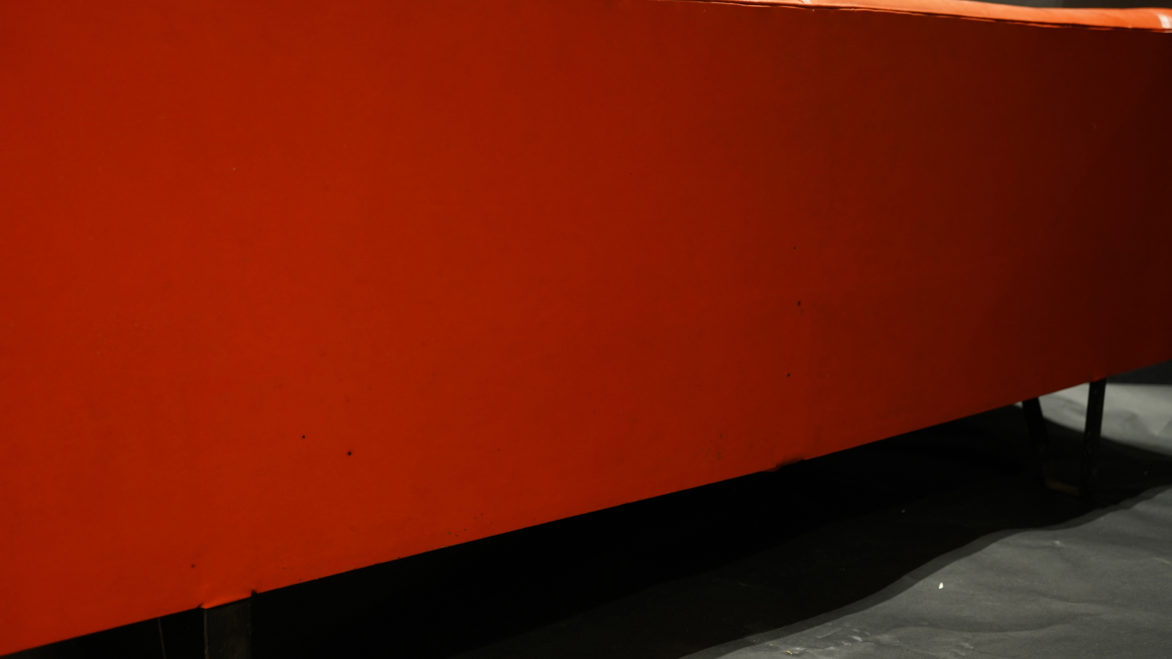 Artwork by Mel Bogart, A Mid Century  for Felmore convertable sofa to daybed, Made of orange cover with black frame