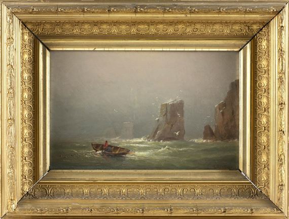 Hauling nets off a rocky coast. by Lemuel D. Eldred