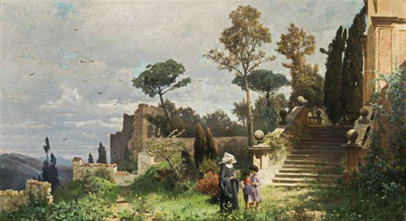 Rome, Palazzo di Venezia in spring by Othmar Brioschi, 1888